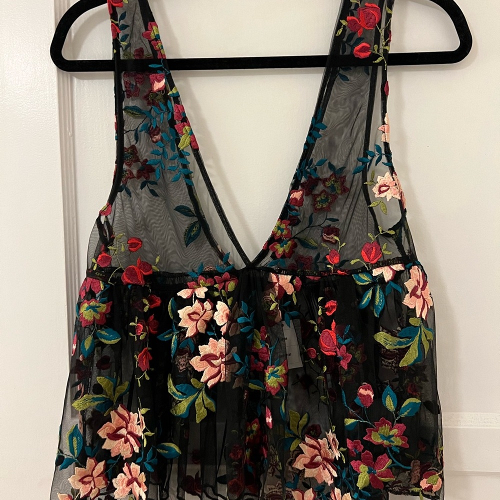 Floral Embroidered Sheer Top